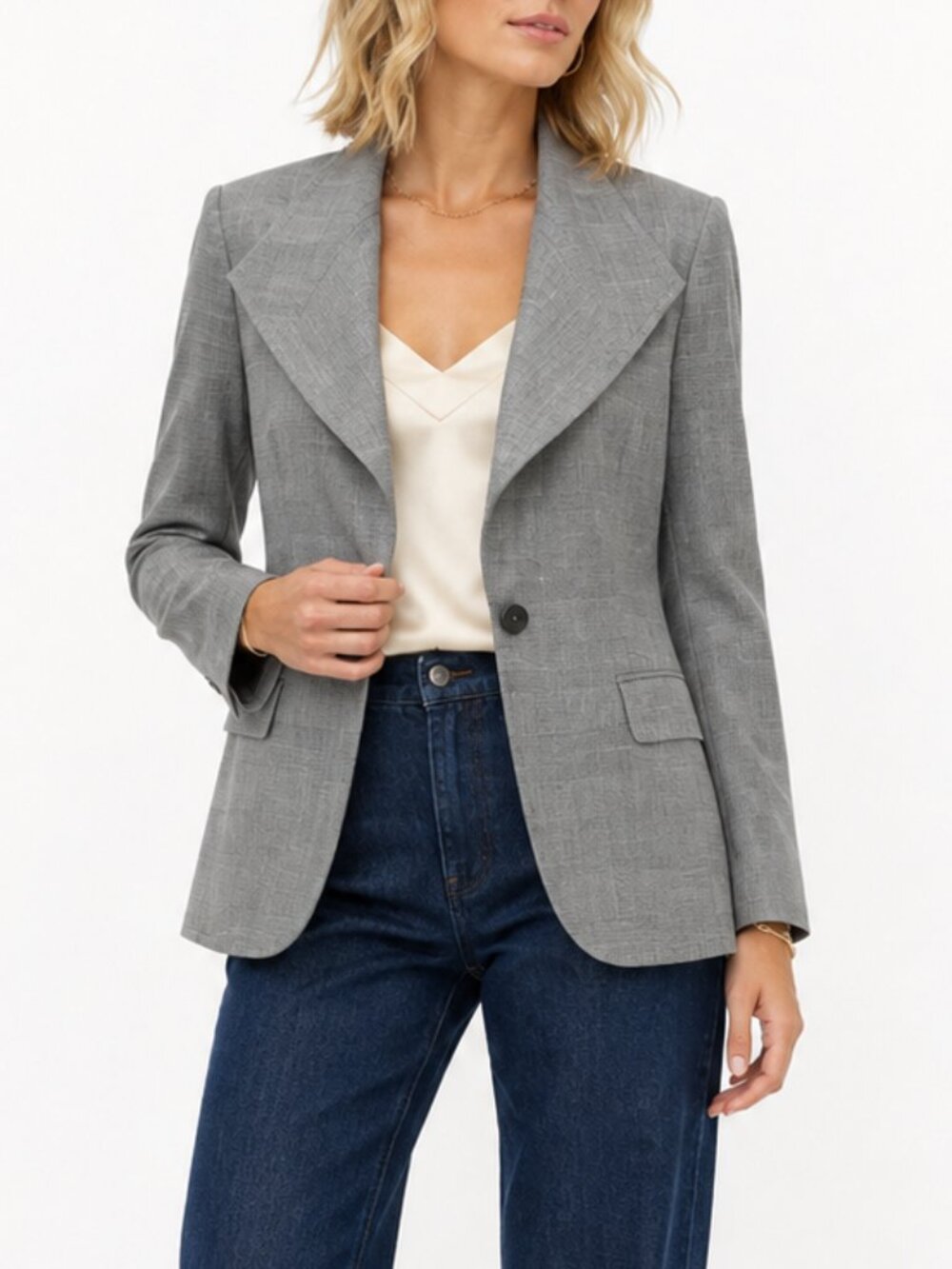Escada Gray Tailored One Button Blazer Size 38 Quiet Luxury Career Jacket